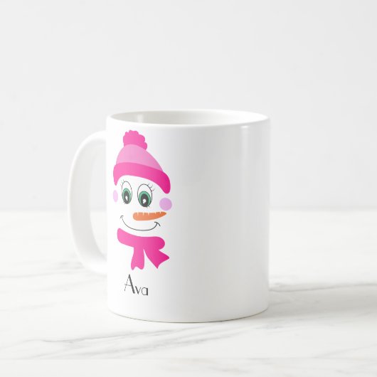 Eigen naam Snowman Snowgirl Roze Pet en Scarf Koffiemok (Voorkant links)