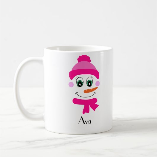 Eigen naam Snowman Snowgirl Roze Pet en Scarf Koffiemok (Links)