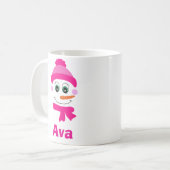 Eigen naam Snowman Snowgirl Roze Pet en Scarf Koffiemok (Voorkant links)