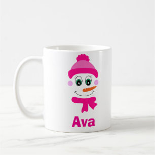 Eigen naam Snowman Snowgirl Roze Pet en Scarf Koffiemok