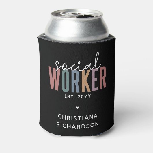 Eigen naam sociale werknemers afstuderen cadeaus blikjeskoeler (Blikje Achterkant)