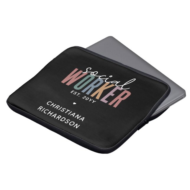 Eigen naam sociale werknemers afstuderen cadeaus laptop sleeve (Voorkant top)