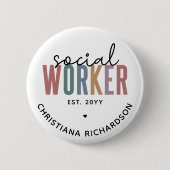 Eigen naam sociale werknemers afstuderen cadeaus ronde button 5,7 cm (Voorkant)