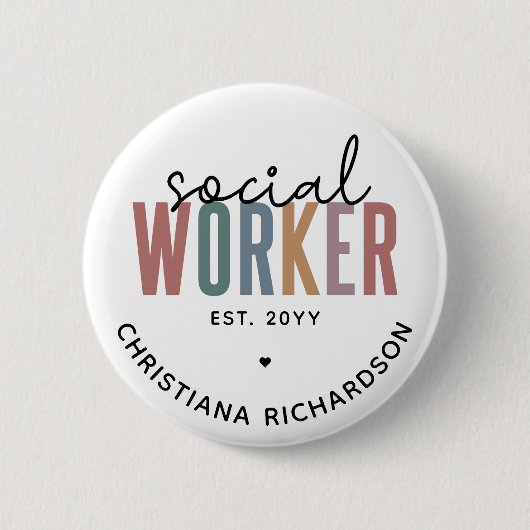 Eigen naam sociale werknemers afstuderen cadeaus ronde button 5,7 cm (Voorkant)