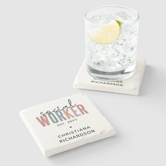 Eigen naam sociale werknemers afstuderen cadeaus stenen onderzetter (Zijkant)