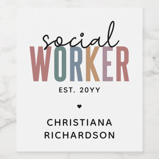 Eigen naam sociale werknemers afstuderen cadeaus wijn etiket (Enkel label)