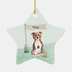 Eigen naam Staffordshire Bull Terrier Pet Dog Keramisch Ornament