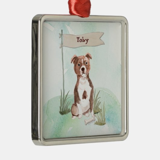 Eigen naam Staffordshire Bull Terrier Pet Dog Metalen Ornament (Rechts)