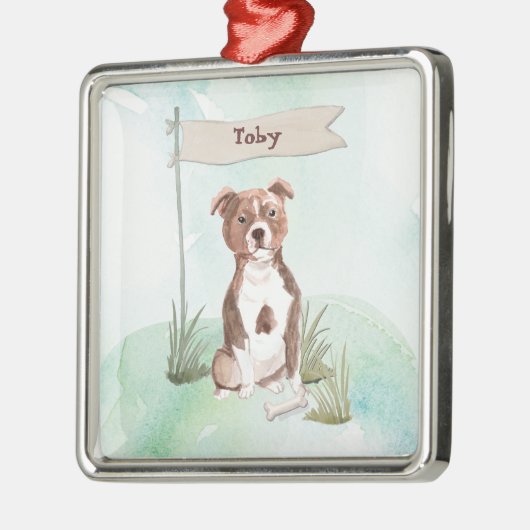 Eigen naam Staffordshire Bull Terrier Pet Dog Metalen Ornament (Links)