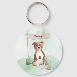 Eigen naam Staffordshire Bull Terrier Pet Dog Sleutelhanger