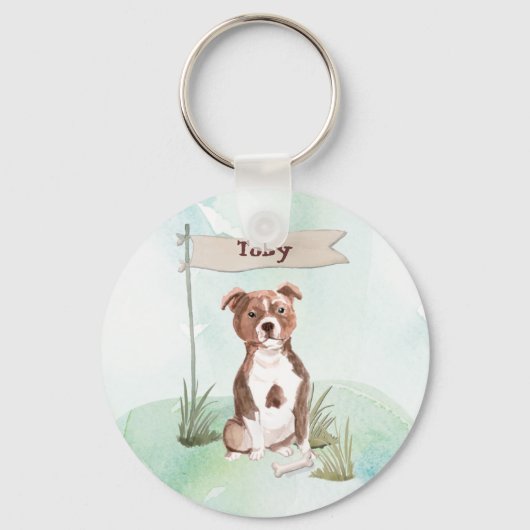 Eigen naam Staffordshire Bull Terrier Pet Dog Sleutelhanger (Voorkant)