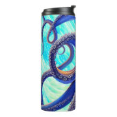 Eigen naam Surreal Octopus Blue Ocean Wave Thermosbeker (Gedraaid links)