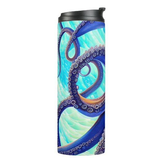 Eigen naam Surreal Octopus Blue Ocean Wave Thermosbeker (Gedraaid links)