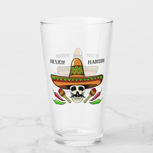 Eigen naam/tekst Mexicaans schedel pint glas (Achterkant)