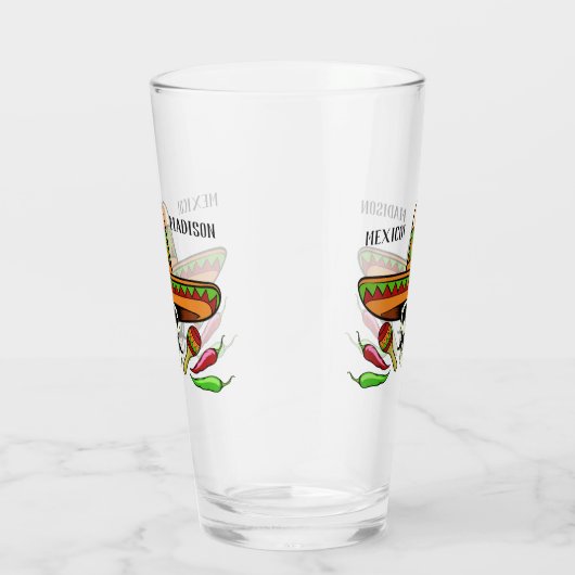 Eigen naam/tekst Mexicaans schedel pint glas (Rechts)