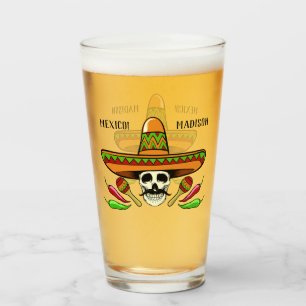 Eigen naam/tekst Mexicaans schedel pint glas