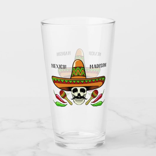 Eigen naam/tekst Mexicaans schedel pint glas (Voorkant)