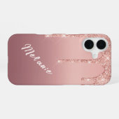 Eigen naam Tekst Roos Gold Blush Glitter Gift iPhone 16 Hoesje (Achterkant horizontaal)