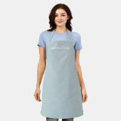 Eigen naam tekst stoffige blauw minimalistisch ele schort (Gedragen)