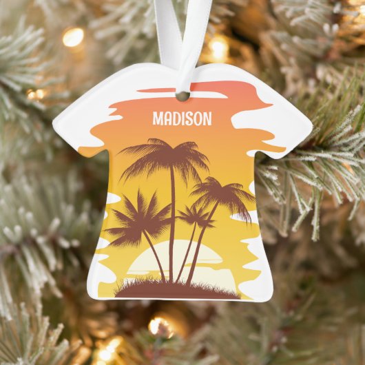 Eigen naam Tropical Island Sunset Ornament (Boom)