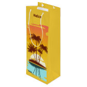 Eigen naam Tropical Island Sunset Wijn Cadeautas (Achterkant Gekanteld)