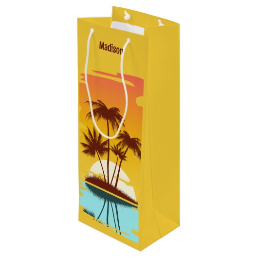 Eigen naam Tropical Island Sunset Wijn Cadeautas (Achterkant Gekanteld)