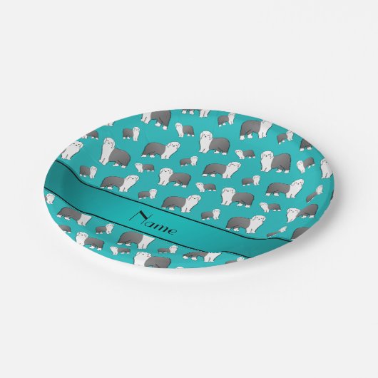 Eigen naam turquoise Oude Engelse Sheepdog honden Papieren Bordje (Gekanteld)