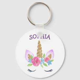 Eigen naam Unicorn Gold Glitter Kinder Cute Pink Sleutelhanger