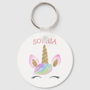Eigen naam Unicorn Gold Glitter Kinder Cute Rainbo Sleutelhanger