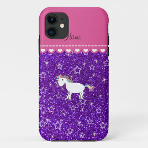 Eigen naam unicorn indigo paarse glitter sterren iPhone 11 hoesje