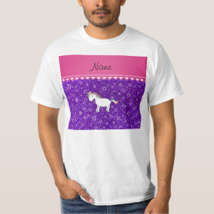 Eigen naam unicorn indigo paarse glitter sterren t-shirt