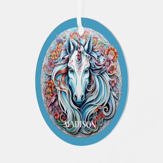Eigen naam Unicorn Metalen Ornament (Voorkant links)