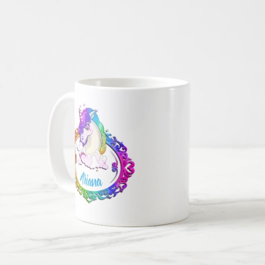 Eigen naam Unicorn Rainbow Mok schattige koffie (Voorkant links)