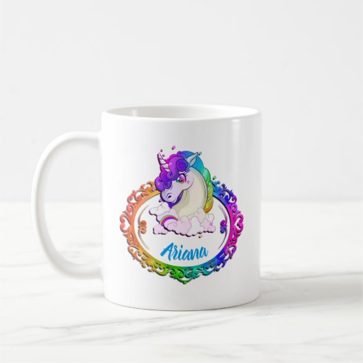 Eigen naam Unicorn Rainbow Mok schattige koffie (Links)