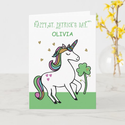 Eigen naam Unicorn St. Patrick's Day Wishes Kaart (Gele Bloem)