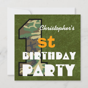 Eigen naam V01 van kind 1st Birthday CAMO Kaart