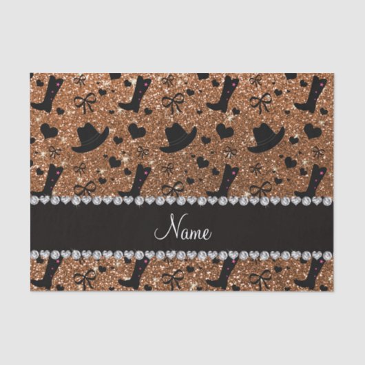 Eigen naam verbrand goudglitter cowboy-petten tissuepapier (Voorkant)