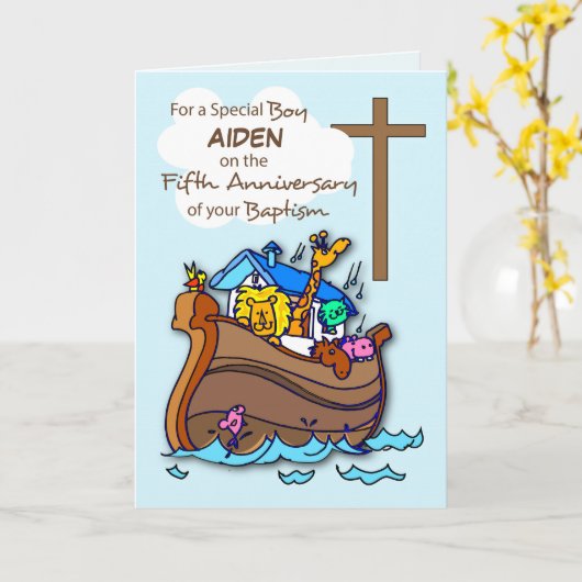 Eigen naam Vijfde Jubileum van Baptism Boy Ark Kaart (Gele Bloem)