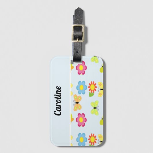Eigen naam vlinders en bloemen blauw patroon bagagelabel (Voorkant (verticaal))