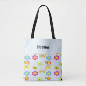 Eigen naam vlinders en bloemen blauw patroon tote bag (Voorkant)