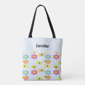 Eigen naam vlinders en bloemen blauw patroon tote bag (Achterkant)