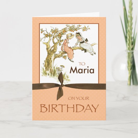 Eigen naam  vogelmeisjes in Apple Tree Kaart (Voorkant)