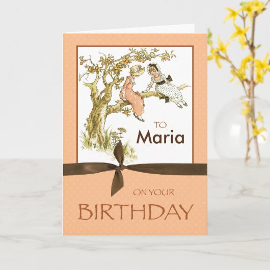 Eigen naam  vogelmeisjes in Apple Tree Kaart (Gele Bloem)