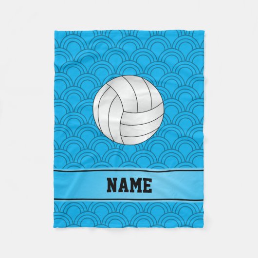 Eigen naam volleybalhemelblauwe halve cirkels fleece deken (Voorkant)