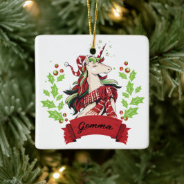 Eigen naam voor kerstmis unicorn keramisch ornament