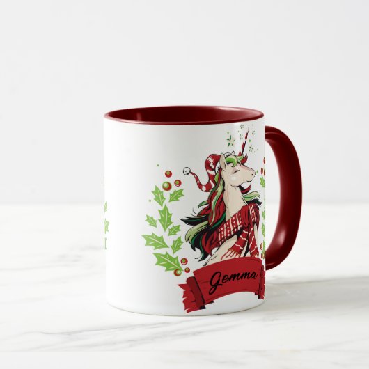 Eigen naam voor kerstmis unicorn mok (Voorkant rechts)