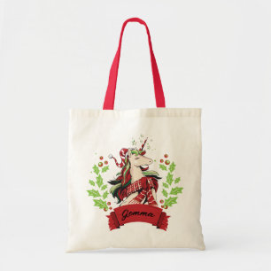 Eigen naam voor kerstmis unicorn tote bag