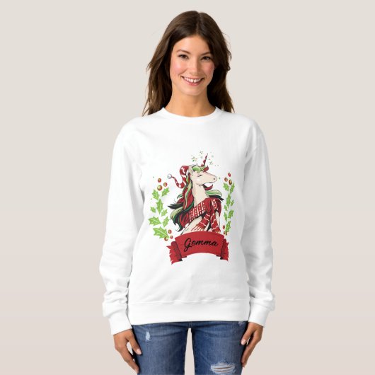 Eigen naam voor kerstmis unicorn trui (Voorkant volledig)