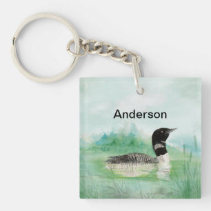 Eigen naam Waterverf Schilderen Loon Bird Lake Art Sleutelhanger