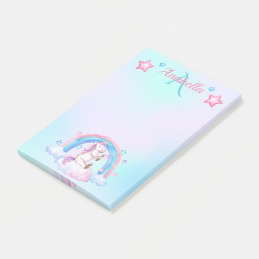 Eigen naam Waterverf sterren en unicorn Post-it® Notes (Schuin)